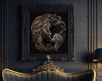 Mother's love canvas, Black Mom, Black Mother, children, mother son daughter, Valentine's Day, Mother's Day, Stunning