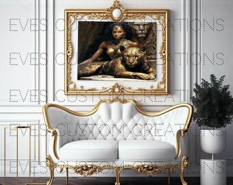 Wild Beauty A Lady and Her Leopard Companion, Digital Download, Housewarming, Animal, mug design, cup, tshirt, canvas, tumbler, cheetah home