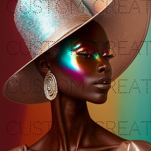 Beautiful Melanin Dripping Woman, Iridscent, PNG, Framed, Housewarming, Digital download, wedding gift, Fancy, Bougie Hat, mug desin, Tshirt
