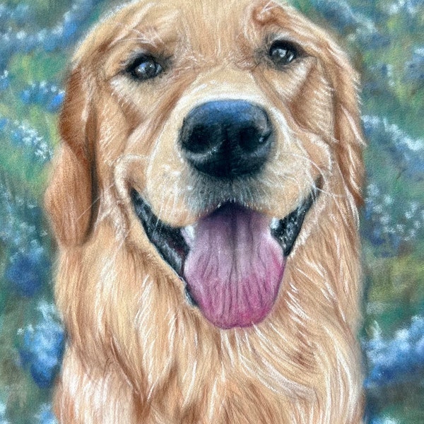 Commission Soft Pastel Painting - Golden Retriever Pet Portrait