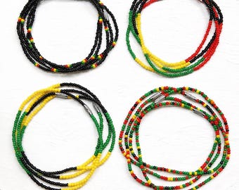 Bracelet de cheville rasta Bijoux panafricains Drapeau jamaïcain Bracelets de cheville en perles Rouge jaune vert noir