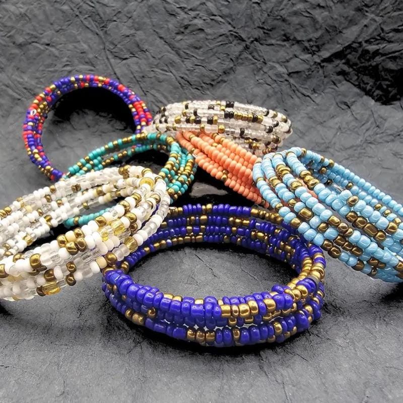 Memory Wire Bracelet Seed Bead Memory Wire Cuff With Gold Beads ...