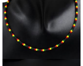 Black Rasta Necklace #2 | Beaded Choker Black Red Green and Yellow Choker | Reggae African Jewelry