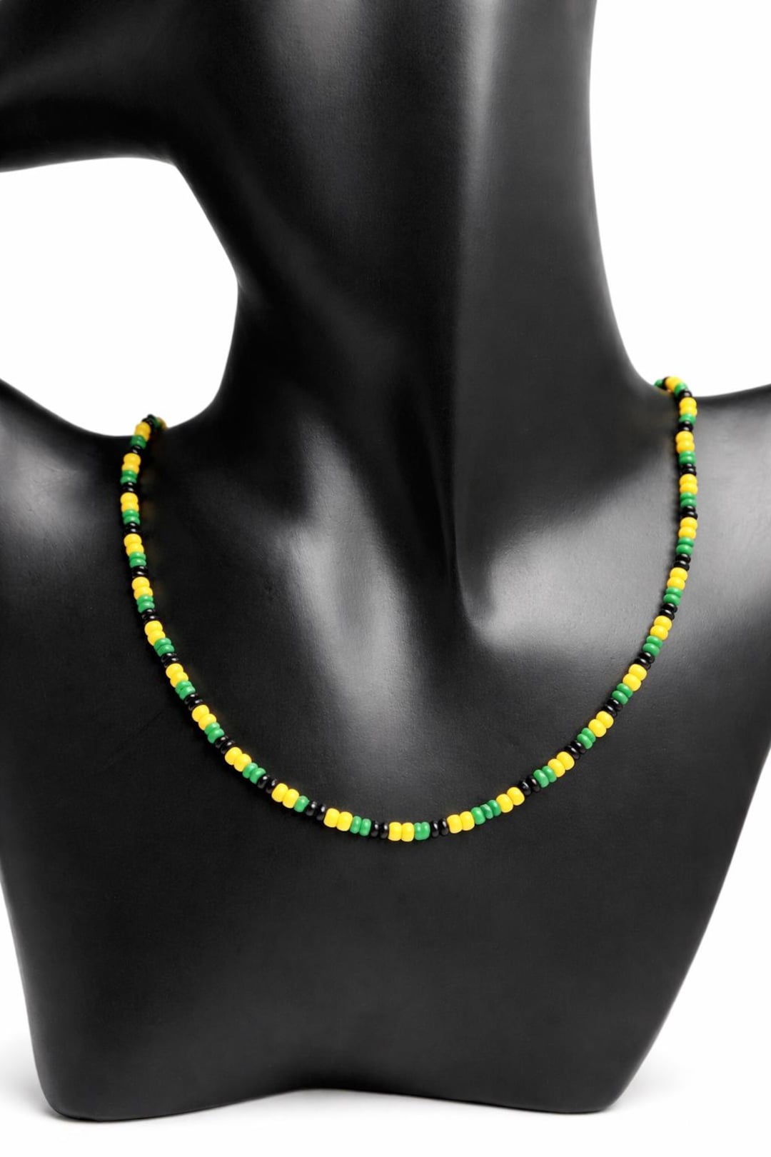 Jamaican Necklace | Beaded Choker Yellow Black Green Jamaica Choker