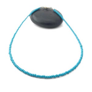 Turquoise Blue Beaded Choker Necklace, 14&quot; Seed Bead Necklace with Clasp