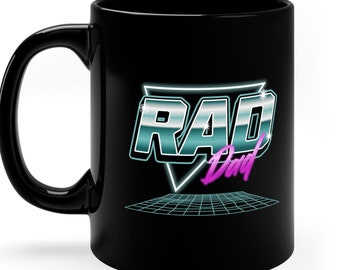 Rad Dad Fathers Day 11oz Gift Coffee Mug | 80s Chrome Logo Design Gift for Dad Cup | Best Dad Vintage Synthwave 80s Retro Mug
