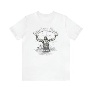 Sunday Mass Jesus Lifting Tee | Hallowed Be Thy Gains Shirt | Jesus Gym T-shirt image 5