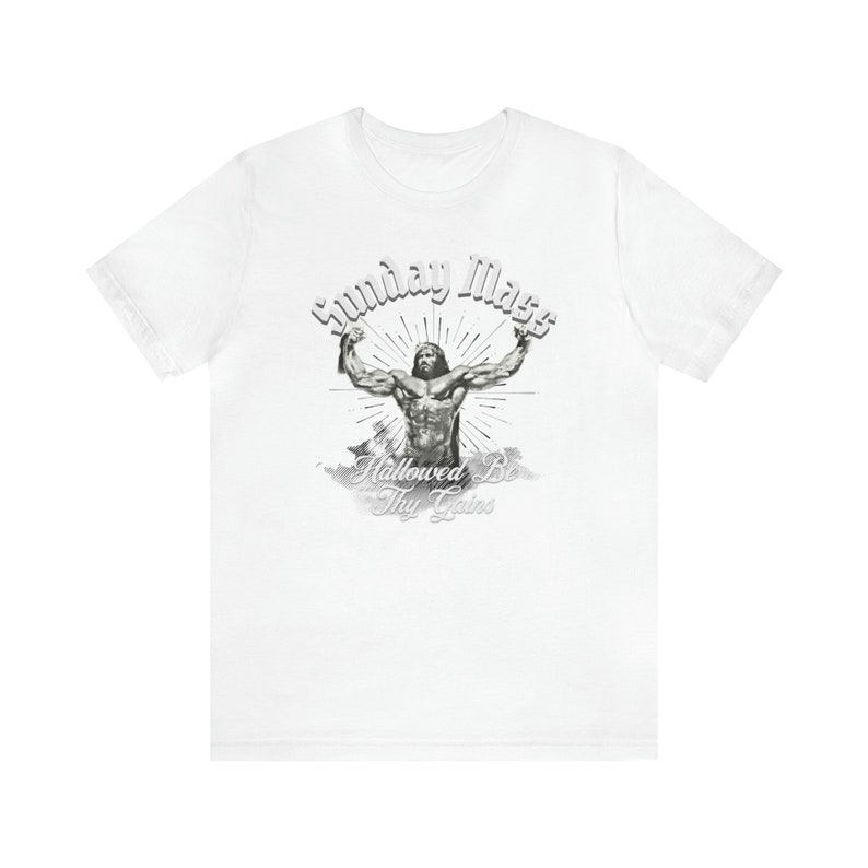 Sunday Mass Jesus Lifting Tee | Hallowed Be Thy Gains Shirt | Jesus Gym T-shirt image 5