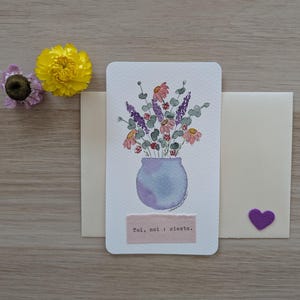Carte postale à l'aquarelle avec petit mot d'amour