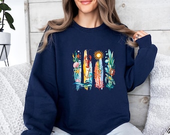 Ocean Brushstroke Sweatshirt, Sea Animal Sweater, Vacation Jumper, Summer Vibes Sweater, Sea Turtle Sweatshirt, Beach Vibes Jumper