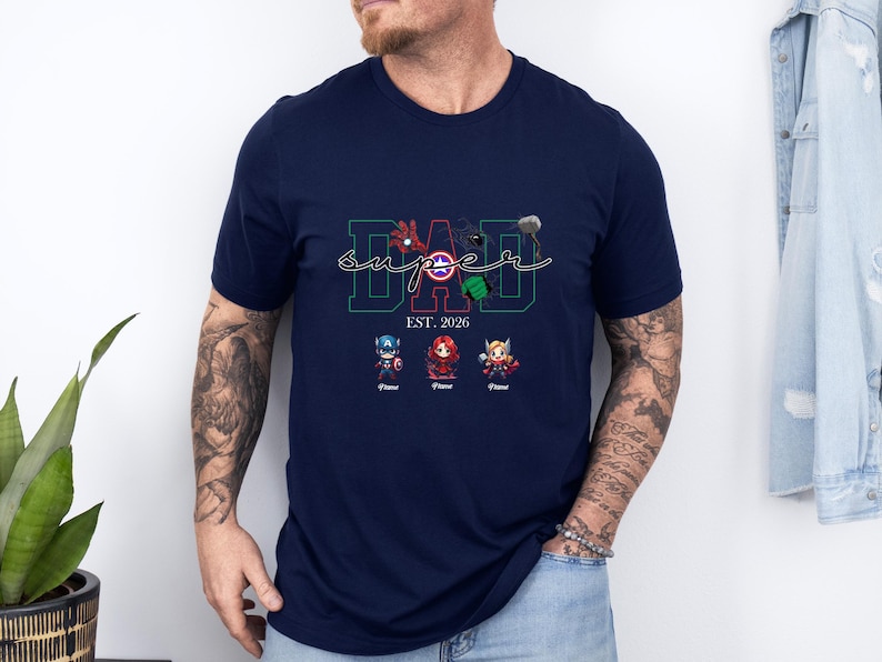 Avengers Fathers Day Shirt, Custom Super Dad T shirt, New Dad Gift, Kids Name Tee, Personalised Dad T-shirt image 5