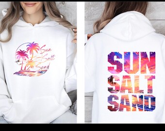 Sweat à capuche Sun Salt Sand, pull d'été, motif palmiers au coucher du soleil, pull tropical d'été