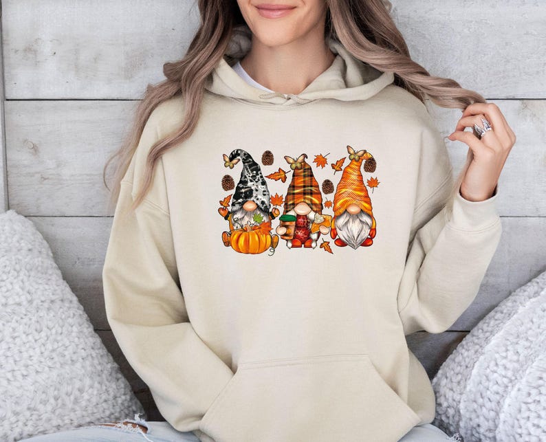 Fall Gnome Hoodie, Halloween Hoodie, Halloween Gnome, Fall Hoodie, Fall Gnome Jumper, Cute Fall Hoodie, Fall Pumpkin Hoodie image 1