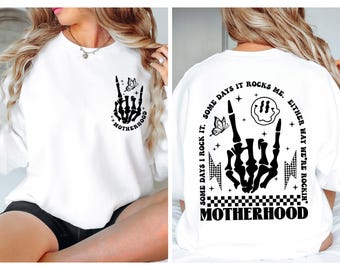 Motherhood Sweatshirt, Funny Mom Sweatshirt, Sarcastic Sweatshirt, Retro Motherhood Jumper, Skeleton Hand Sweater, Mother Days Gift