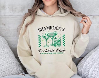 Shamrock's Cocktail Club Hoodie, St Patricks Gift, Cocktail Club Jumper, St Patrick's Day, Shamrock Hoodie, Drinking Hoodie, Irish Gift