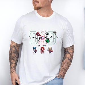 Avengers Fathers Day Shirt, Custom Super Dad T shirt, New Dad Gift, Kids Name Tee, Personalised Dad T-shirt image 3