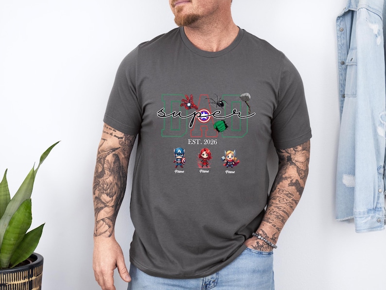 Avengers Fathers Day Shirt, Custom Super Dad T shirt, New Dad Gift, Kids Name Tee, Personalised Dad T-shirt image 6