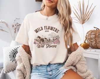 Camiseta Comfort Colors® Wild Horses, camiseta Wild Flowers, camiseta Western Boho, camiseta Western Cowgirl