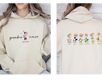 Grandma Mouse Hoodie, Custom Grandma Hoodie, Mothers Day Jumper, Personalised Grandma, Grandchild Name Top, New Grandma Jumper