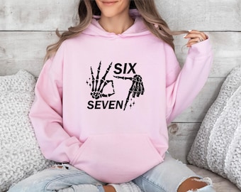 Six Seven Hoodie, Funny Saying Jumper, Skeleton Hands Top, Meme Hoodie, Halloween Gifts, 6 7 Meme Viral Top, Skeleton Six Seven