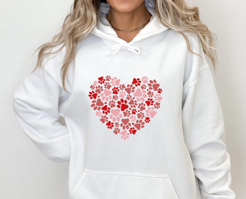 Sweat à capuche pour amoureux des chiens, Sweat à capuche avec cœur et patte, Sweat à capuche pour chien, Sweat à capuche drôle pour chien, Cadeau de Saint-Valentin, Sweat à capuche Saint-Valentin, Sweat à capuche cœur, Sweat à capuche mignon pour chien image 1
