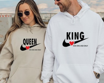 King Queen Hoodie, Valentines Hoodie, Valentines Day Gift, Valentine Couple Hoodie, Funny Couple Hoodie, Honeymoon Hoodie, Wedding Hoodie