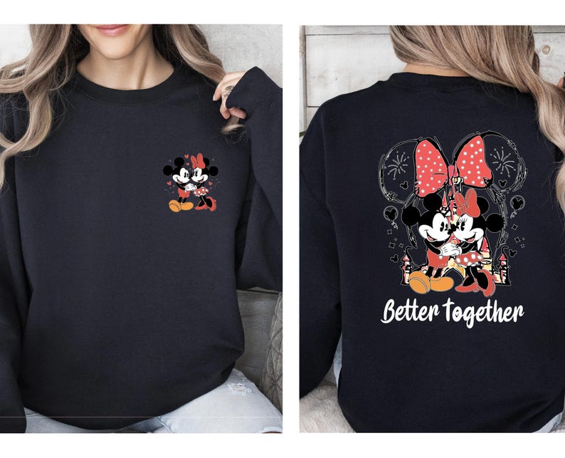 Disney Couple Sweatshirt, Minnie Mouse Sweatshirt, Mickey Mouse Sweatshirt, Matching Sweatshirt, Valentines Day Gift, Valentines Day Sweater image 2