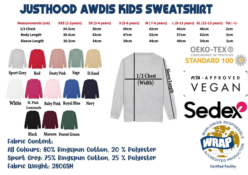 a long sleeved shirt with the names of different colors