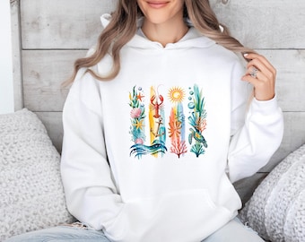 Ocean Brushstroke Hoodie, Vacation Hoodie, Ocean Animal Jumper, Beach Vibes Top, Se Animal Jumper, Sea Turtle Hoodie, Summer Vibes Jumper