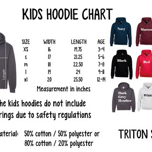 a kid's hoodie chart with measurements and measurements