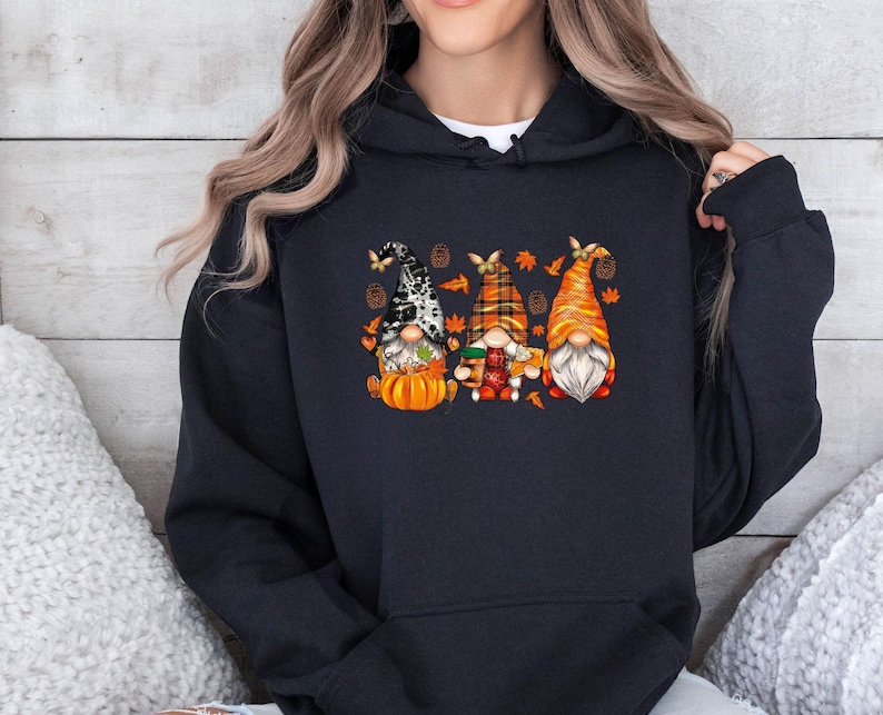 Fall Gnome Hoodie, Halloween Hoodie, Halloween Gnome, Fall Hoodie, Fall Gnome Jumper, Cute Fall Hoodie, Fall Pumpkin Hoodie image 2
