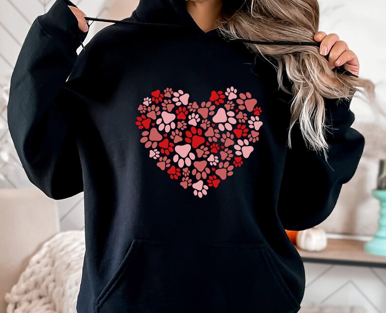 Sweat à capuche pour amoureux des chiens, Sweat à capuche avec cœur et patte, Sweat à capuche pour chien, Sweat à capuche drôle pour chien, Cadeau de Saint-Valentin, Sweat à capuche Saint-Valentin, Sweat à capuche cœur, Sweat à capuche mignon pour chien image 2