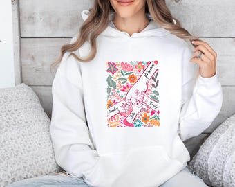 Mom And Me Kids Name Hoodie, Floral Mom Hand Top, Mama Floral Jumper, Mothers Day Hoodie, Mama And Daughter Pullover