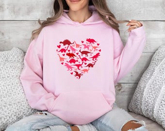 Dinosaur Heart Hoodie, Valentines Day Gift, Funny Dino Shirt, Dinosaur Valentines, Dino Hear Jumper, Cute Dino Valentine, Dinosaur Hoodie