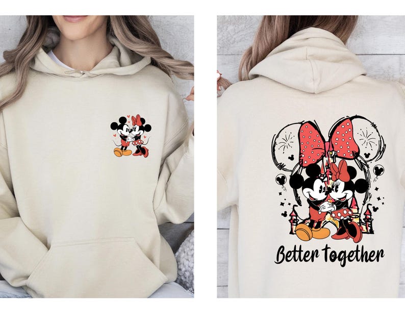 Disney Couple Hoodie, Minnie Mouse Hoodie, Mickey Mouse Hoodie, Better Together Jumper, Disneyworld Hoodie, Valentines Day Gift 画像 4
