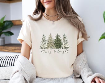 Merry And Bright Shirt, Christmas T shirt, Family Christmas Shirt, Christmas Tree Tee, Holiday Shirt, Merry Christmas, Christmas Party Gift