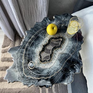 Handmade Black Coffee Table: Epoxy Resin Geode Design