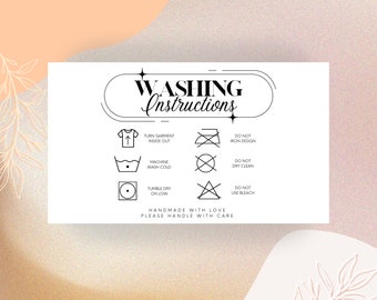 TShirt Care Card, Apparel Care, Clothing Card Washing Instructions, Round Cute Printable Garment Care Card, Ready to Print, Instant Download