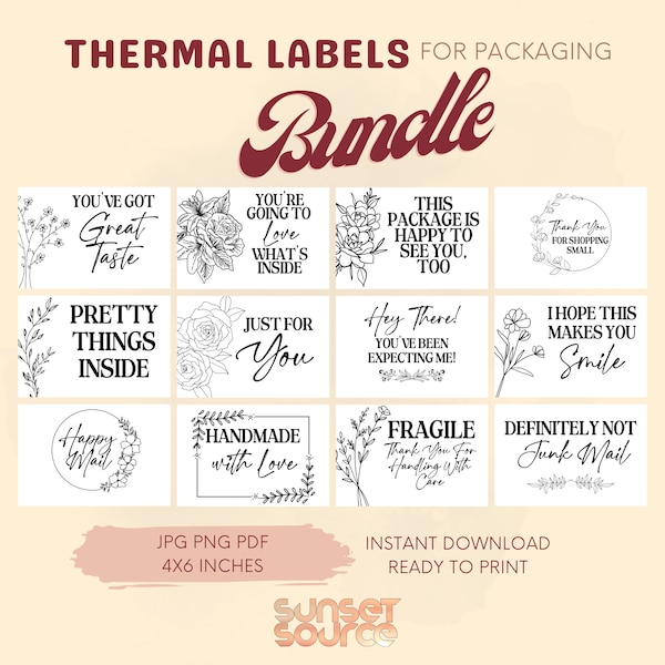 Floral Thermal Printer Labels, Small Business Packaging Label, Flowers Thermal Printer Labels, PNG JPG PDF, Packaging Sticker