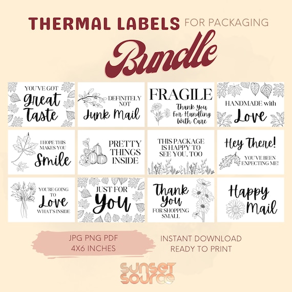Fall Seasonal Thermal Printer Labels, Small Business Packaging Label, Flowers Thermal Printer Labels, PNG JPG PDF, Packaging Sticker
