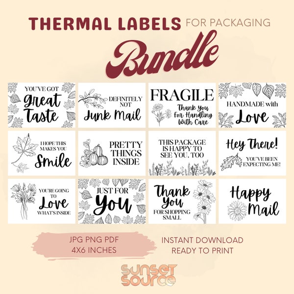 Fall Seasonal Thermal Printer Labels, Small Business Packaging Label, Flowers Thermal Printer Labels, PNG JPG PDF, Packaging Sticker