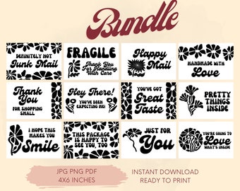 Groovy Floral Thermal Printer Labels, Small Business Packaging Label, Flowers Thermal Printer Labels, PNG JPG PDF, Packaging Sticker