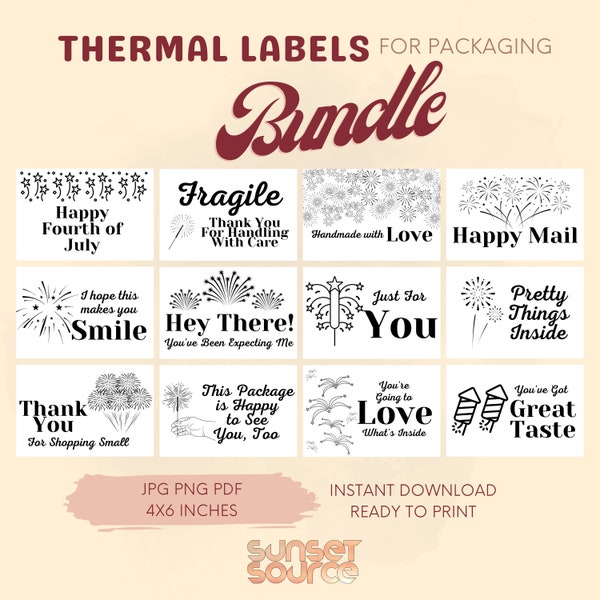 July Fourth Holiday Thermal Printer Labels, Small Business Packaging Label, Independence Day Thermal Printer Labels, PNG JPG PDF Sticker