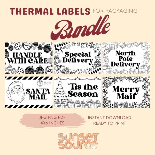 Holiday Thermal Printer Labels, Holiday Packaging Label, Christmas Thermal Printer Labels, PNG JPG PDF, Packaging Sticker