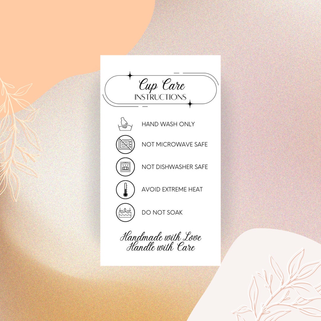 Cup Care Card, Cute Tumbler Printable Washing Care Card, Vinyl Cup Care ...