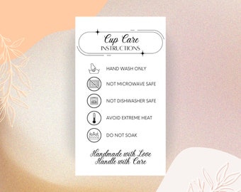 Cup Care Card, Cute Tumbler Printable Washing Care Card, Vinyl Cup Care Instructions, Ready to Print, Instant Download
