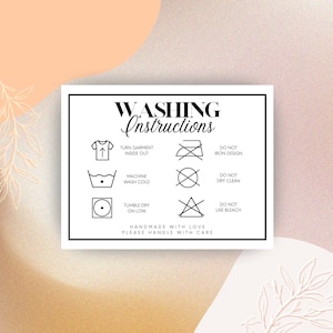 Clothing Card Washing Instructions, Round Cute Printable Garment Care Card, TShirt Care Card, Apparel Care, Ready to Print, Instant Download