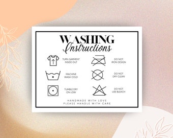 Clothing Card Washing Instructions, Round Cute Printable Garment Care Card, TShirt Care Card, Apparel Care, Ready to Print, Instant Download