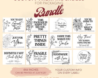 Floral Thermal Printer Labels, Small Business Packaging Label, Flowers Thermal Printer Labels, PNG JPG PDF, Custom Packaging