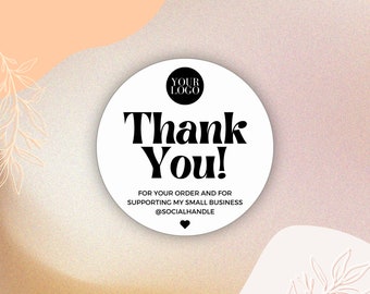 Cute Editable Thank You Round Sticker, Editable Small Business Packaging, Printable Thank You Thermal Label, Customizable Canva Template